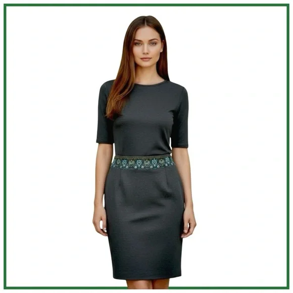 Carlisle Women’s Elegant Wool Gray Skirt w/ Embroidered Waist. Gray. Size 4. - Picture 5 of 11